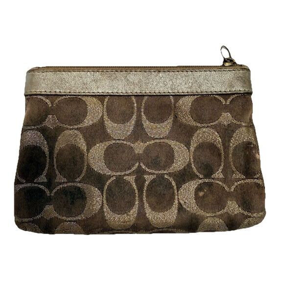 Coach Handbags - COACH BROWN GOLD FABRIC LEATHER SIGNATURE ZIP WALLET COIN PURSE VINTAGE Y2K